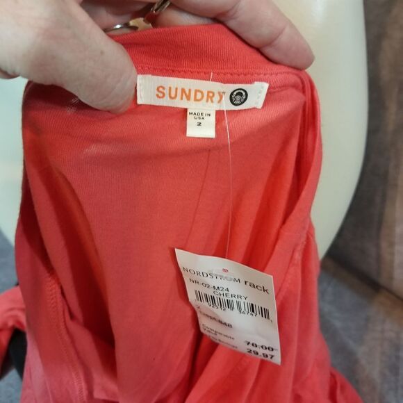 Sundry Cherry Red‎ Ruffle Long Sleeve Top Size 2 - Picture 4 of 5